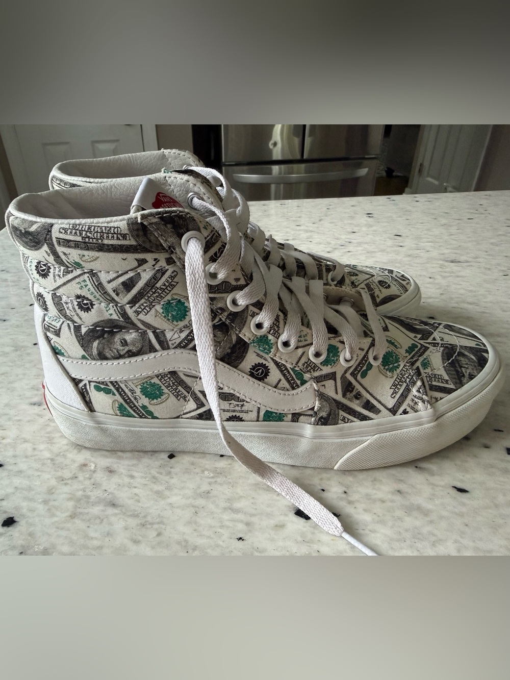 RARE!! Vans High-Top Sneakers in White with Green Money Print
